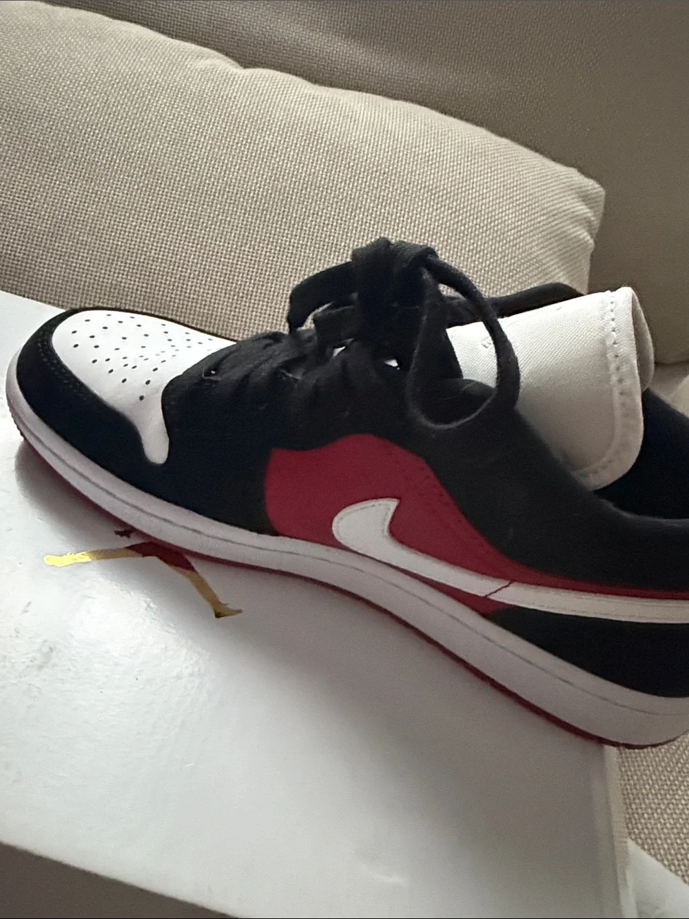 Jordan Low-Top Sneakers in White, Black & Red